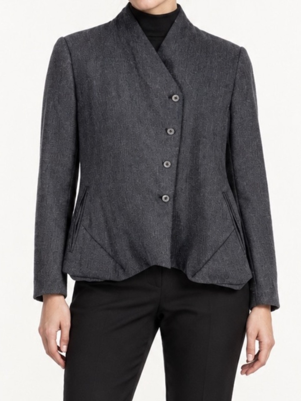 Gary Graham Asymmetrical Button Jacket Women's 4 Italian Wool Minimalist